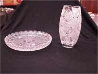 Two pieces of contemporary cut glass: 11"