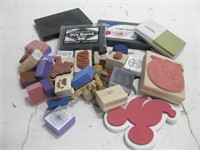 Lot Assorted Rubber Stamps & Pads Shown Largest 3"