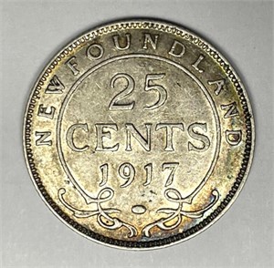 CANADA NEWFOUNDLAND: 1917-C Silver 25 Cents AU