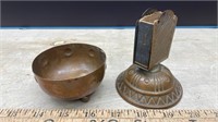 Copper Matchbook Stand & Small Copper Bowl