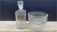 Pressed Glass Decanter & ICE Bucket