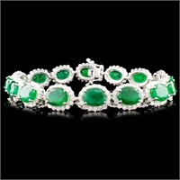 14K Gold 17.53ct Emerald & 3.60ct Diamond Bracelet