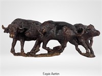 Old Ironwood Buffalo Herd Wood Carved Sculpture