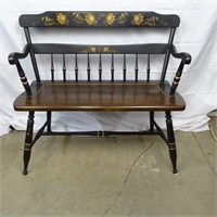 STENCILED BENCH BLACK WITH FLOWERS