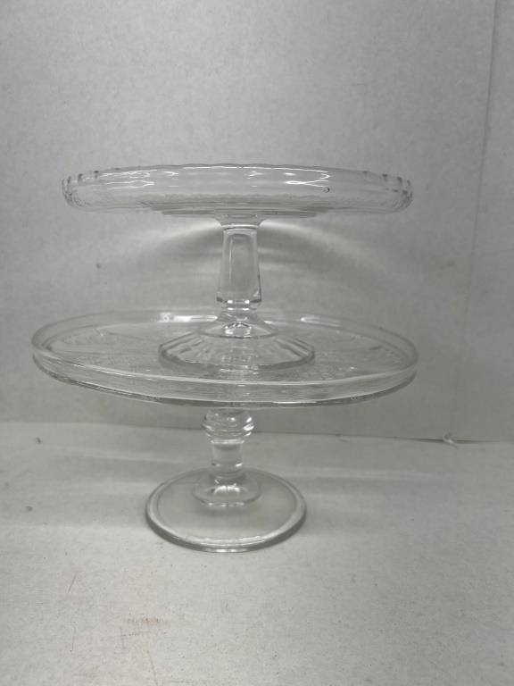 (2) pressed glass cake pastry stands vintage