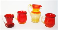 Crackle Glass Amberina Pitcher & Mug