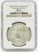 2006P FRANKLIN SILVER COMMEM NGC MS70