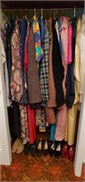 Contents of closet women's clothes and shoes