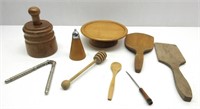 Vintage Wooden Items, Butter Mold, Honey Spoon ect