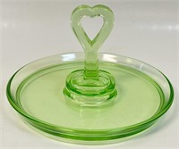 SWEET URANIUM GLASS SERVING DISH W HEART