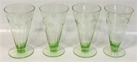NICE SET OF 4 URANIUM GLASS ETCHED GLASSES