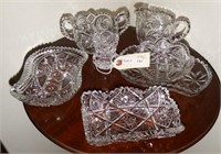 7pc Cut crystal lot to include cream and sugar,