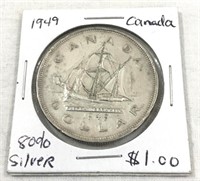 1949 Canadian 80% Silver $1 coin.