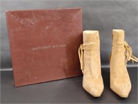 Antonio Melani Tan Suede Fringe Boot Heel in Box