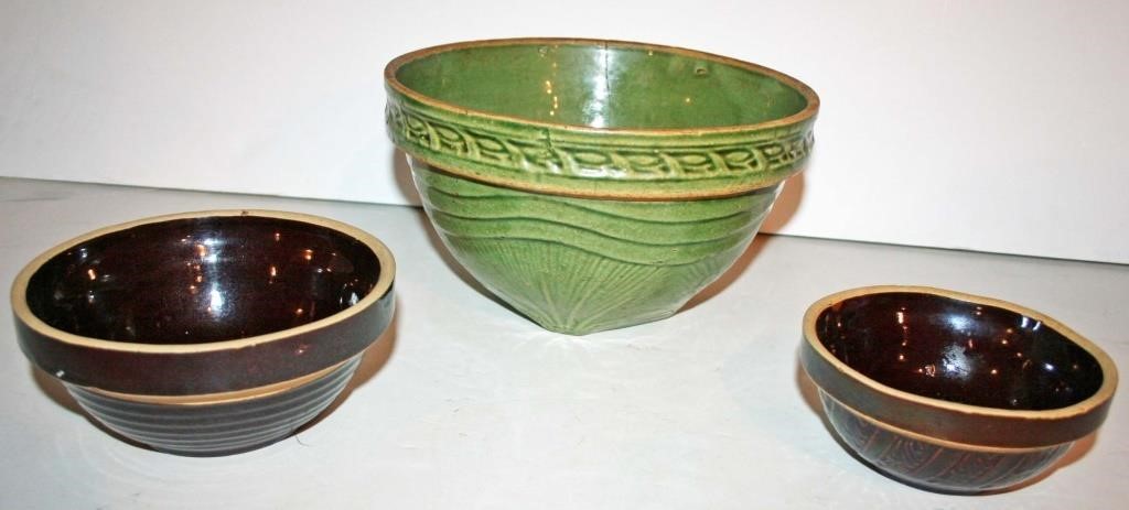 (3) Pottery Bowls, (2) U.S.A., Largest 8 1/2" D