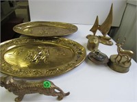 Brass Lot 2 Oval Wall Plaques, Face Covered Dish,
