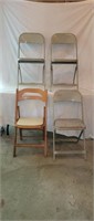 3 Virco Metal Chairs, 1 Vintage Wood Folding Chair