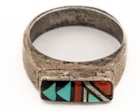 D&V Evadio Jet Turquoise Coral Inlay Ring