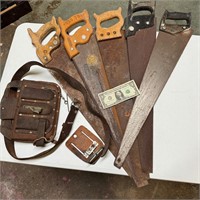 Leather Craftsman Tool Belt plus 5 hand saws (WS)