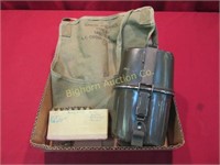 Military Items: Mechanics Apron, Canteen in Metal