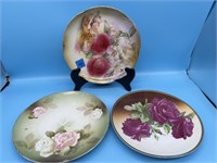 3 Vintage Porcelain Floral Plates