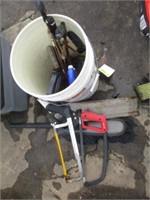 Bucket w/various hacksaws, other saws