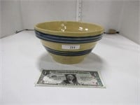 Vintage yellow ware blue stripe bowl