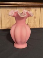 Fenton pink satin ruffled vase