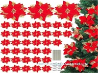 100 Pcs Large Christmas Glitter Poinsettia 8.7' Ar