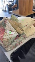 Queen size quilt, dust, ruffle, and pillow shams