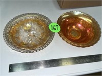 (2) Carnival Marigold 7 1/2 Inch Rose & Grape Bowl