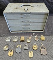 Group of antique and vintage locks and keys with