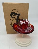 Fenton Ruby Glass Hat w Stand 5385 T7 Hand Painted