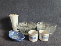 Glass Bowls, Milk Glass Vase, Glass Flower Frog,