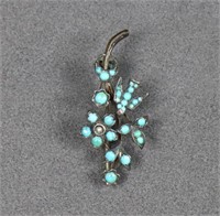 Victorian Silver, Turquoise & Seed Pearl Pin