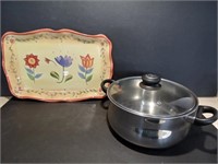 Yellow Floral Square Serving Tray and Cooking Pot