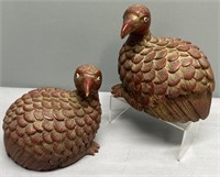 2 Quail Hand Carved Wood Figures