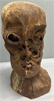Hand Carved Wood Melting Face Bust Sculpture