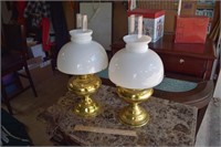 Pair of Brass Electric lamps with Glass Globes