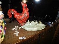 Home Décor Lot- Red Rooster, Cross and Bird Dish