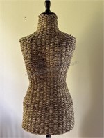 Wicker Mannequin on Wood Stand Female Form 67” H