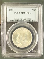 US Coins 1952 Franklin Half Dollar MS64FBL PCGS