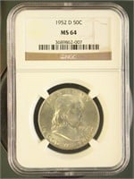 US Coins 1952-D Franklin Half Dollar MS64 NGC