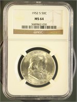 US Coins 1952-S Franklin Half Dollar MS64 NGC