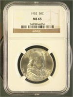 US Coins 1952 Franklin Half Dollar MS65 NGC