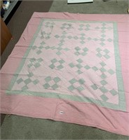 QUILT HAND STITCHED 77" X 67" GREEN PLAID SQUARE