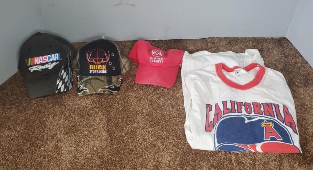 BASEBALL STYLE HATS, & VINTAGE T SHIRT