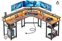 Coleshome L Shaped Gaming Desk with LED Lights &