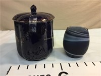 Cobalt blue decorated canister with lid, blue