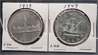 1939 & 1949 CANADIAN SILVER DOLLARS